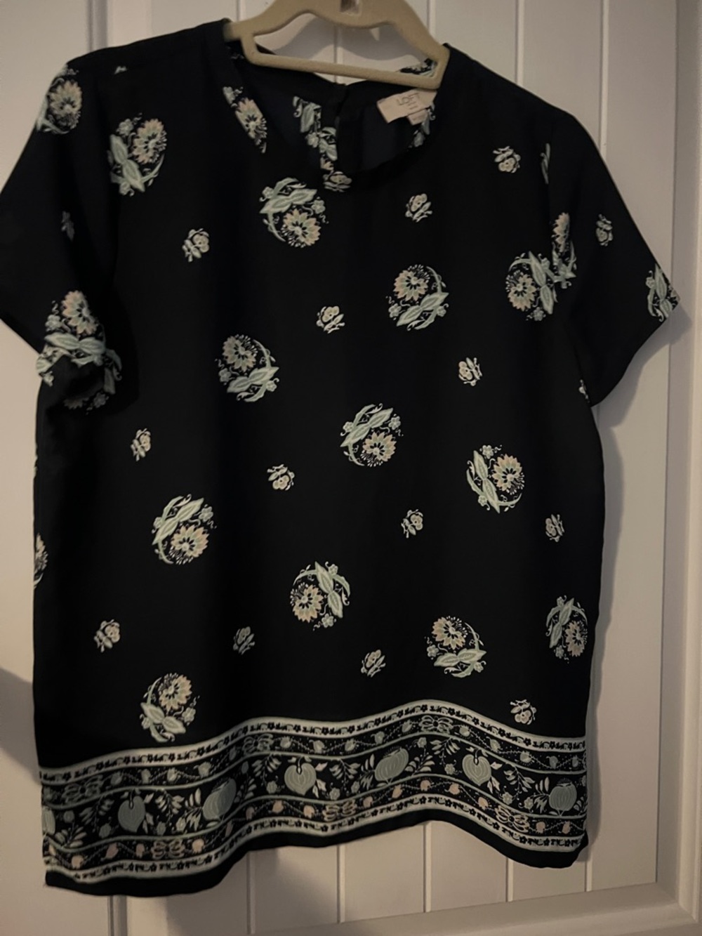 LOFT Black Floral Short-Sleeve Blouse